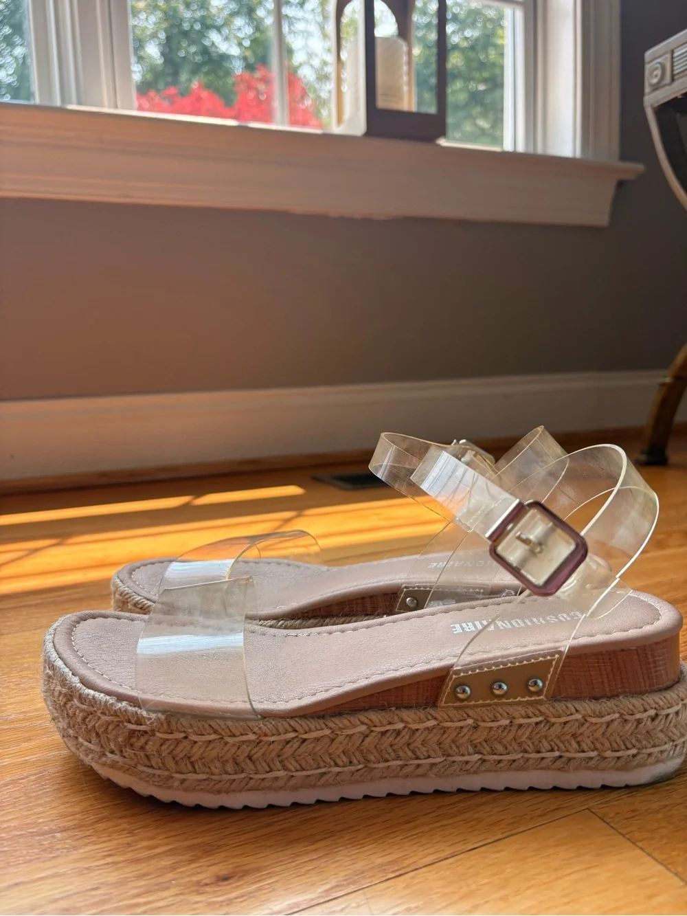 Clear Strap Espadrille Platform Sandals in Beige by SUNSHINE